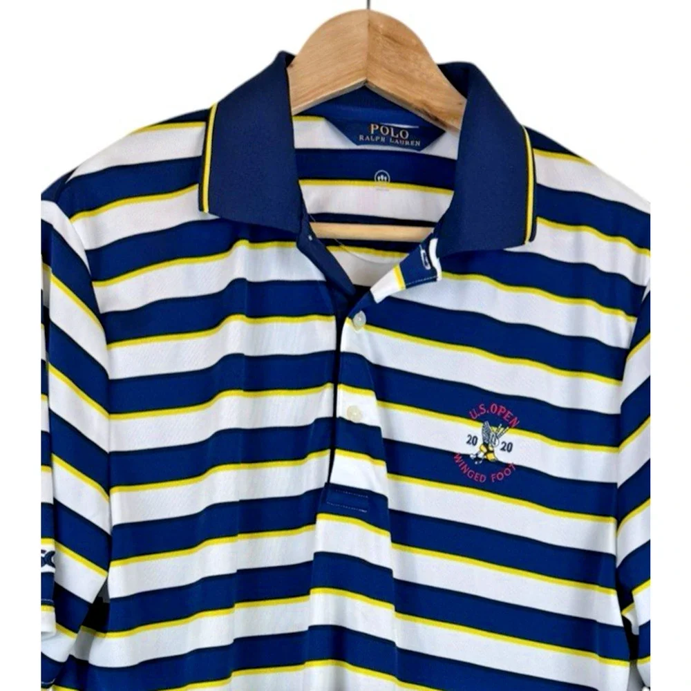 Polo‎ Ralph Lauren Golf Shirt Mens L Blue White 2020 US Open Winged Foot Stretch